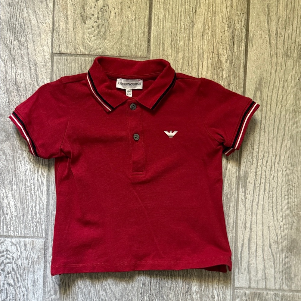 Emporio Armani Red Kids Polo with Black & White Trim